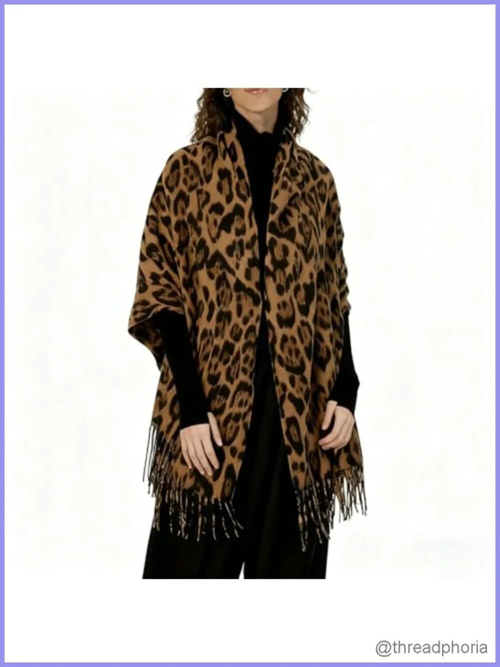 Leopard Winter Scarf Long Double-sided Oversize with Tassels Cozy Warm Shawl
